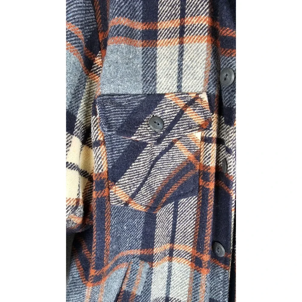 70s Sears Wool Plaid Barn Sherpa Fleece Lined Shirt Jacket Coat Sz 40